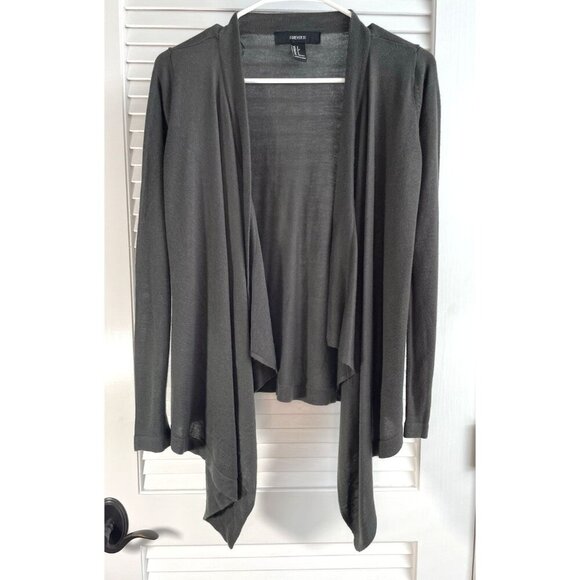 Forever 21 Gray Knit Open Front Waterfall Women's Cardigan Sweater Shawl Sz S - Picture 1 of 6